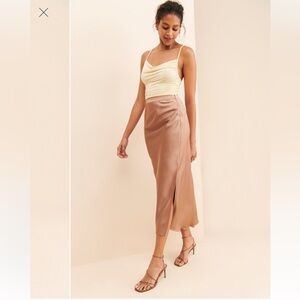 Bishop + Young Brown Midi Slip Skirt with Slit bias cut,size M